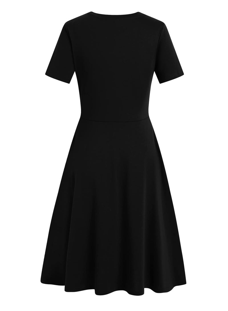 HELYO Prime Wardrobe Womens Clothing Plus Size Dress 50s Office Vintage Round Neck Work Party Casual Pockets Dresses for Lady 162 (XXL, Black Solid) - Image 4